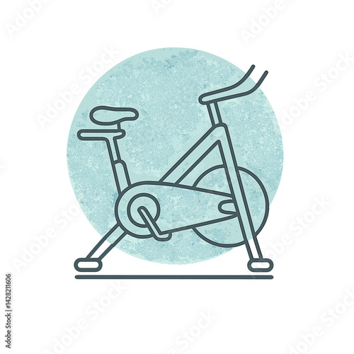 Spin bike illustration in minimalist style against a textured background  