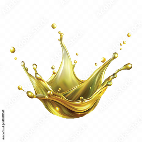 realistic smooth liquid olive or oil splash in crown style  Isolated on a transparent background.