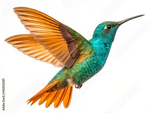 Flight of Beauty: Turquoise and Orange Hummingbird in Motion