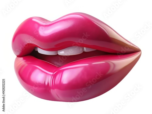 Glossy Chic: Vibrant Pink Lips Close-Up