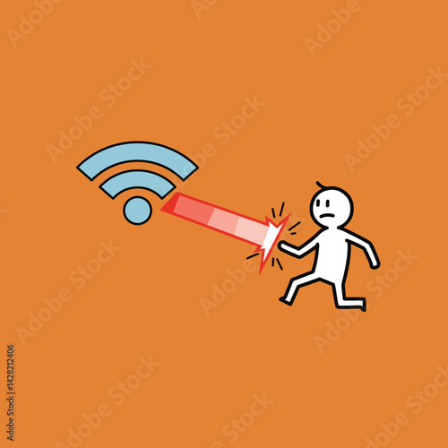 Stick figure expressing frustration with Wi-Fi signal  