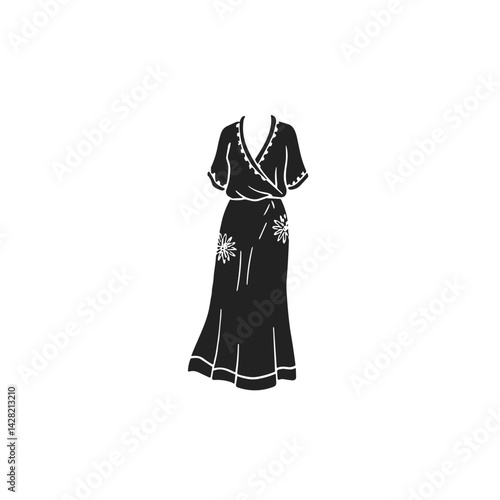 Elegant black dress design with floral accents  
