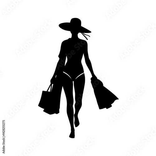 Stylish woman enjoying a summer shopping spree silhouette  