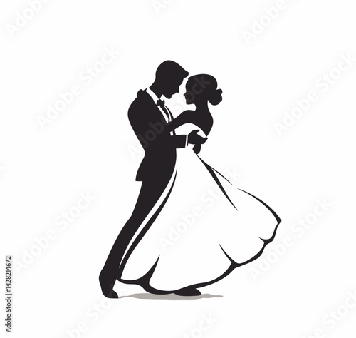 Elegant couple dancing romantically in a wedding setting  