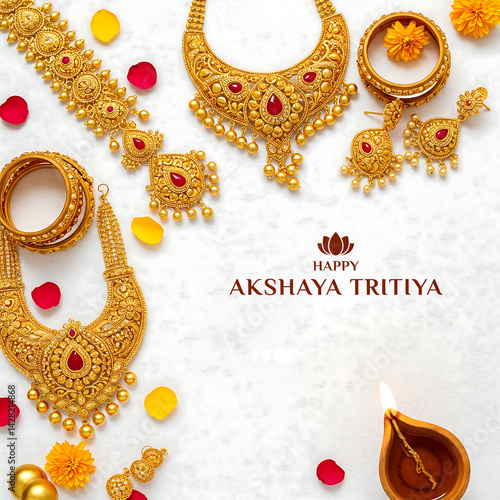 Happy Akshaya Tritiya festival featuring traditional South Indian gold jewellery