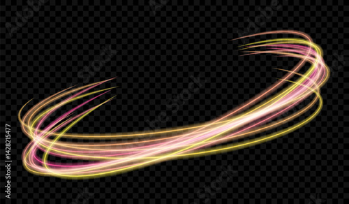 EPS10. Neon blurry circles at motion . Vector swirl trail effect . Abstract luminous rings slow shutter speed effect . Light painting . Bokeh glitter round shapes . Abstract lights at motion exposure