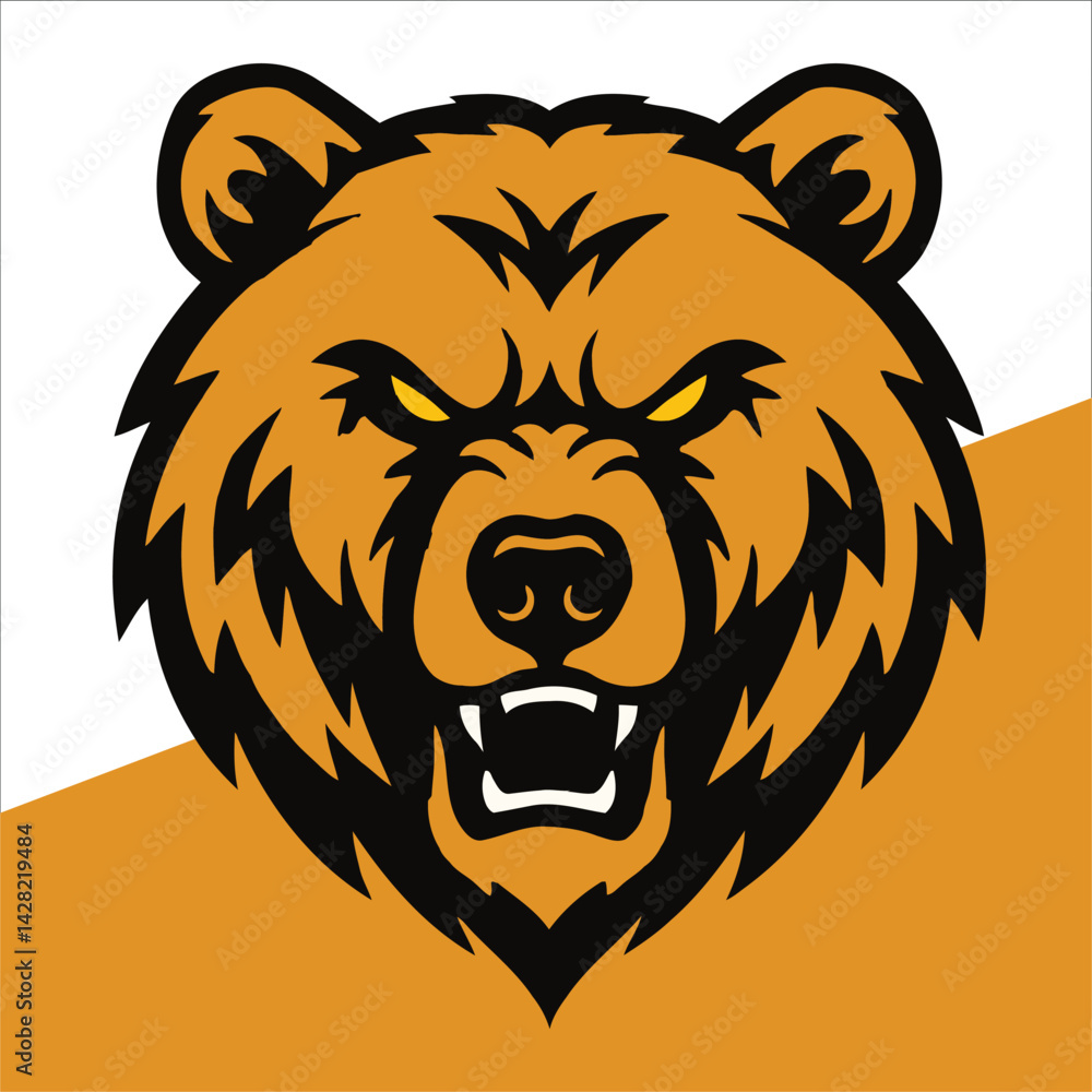 Bear head illustration in an aggressive pose. Features bold black outlines and sharp angles contrasting with the brown fur. Bear head illustration in an aggressive pose. Features bold black outlines and sharp angles contrasting with the brown fur.
