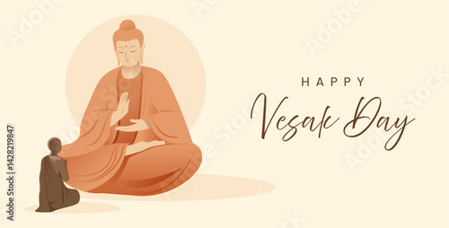 Vesak Day Creative Concept for Card or Banner. Vesak Day is a holy day for Buddhists. Happy Buddha Day with Siddhartha Gautama Statue Design Vector Illustration