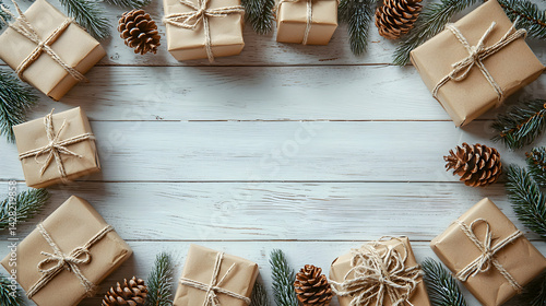 Elegant Holiday Gift Arrangement with Pine Cones and Greenery