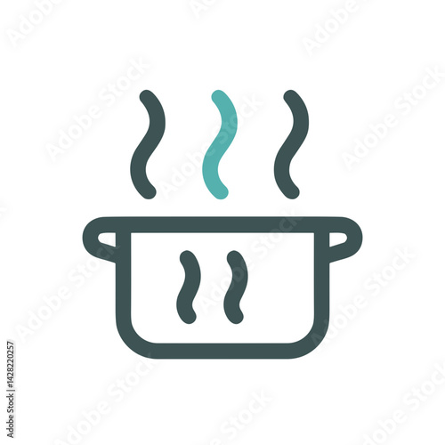 Cooking pot releasing steam in a minimalist style  