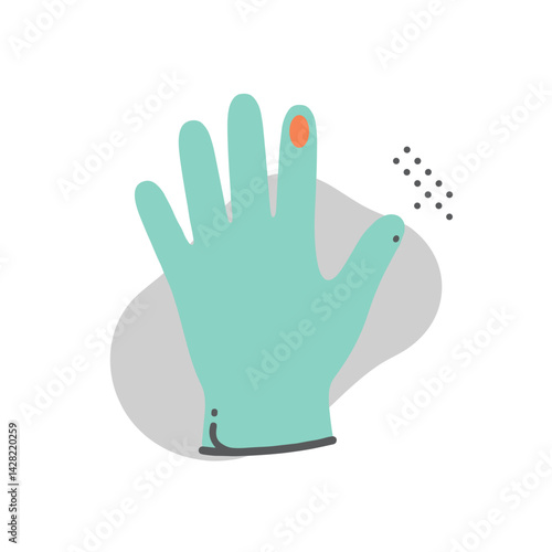 Medical glove with bent fingers on a colorful background  