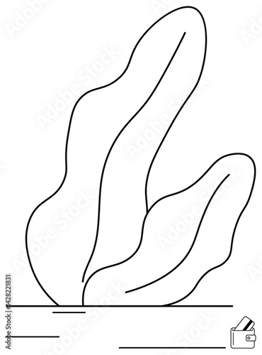 Organic wave-thumbs up shapes resembling plants complement minimalist wallet design. Ideal for nature, finance, simplicity, eco-consciousness, sustainability, growth, modern life, flat simple