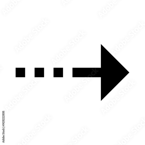 Black arrow pointing right with a dashed line leading to it on a white background in a simple illustration