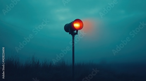 Air Raid Siren on Tall Pole at Dusk – Realistic Photo Evoking Tension, Emergency, and Preparedness in Low Light