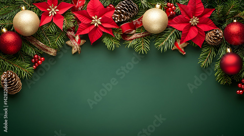 Festive Garland with Poinsettias and Ornaments for Holiday Cheer