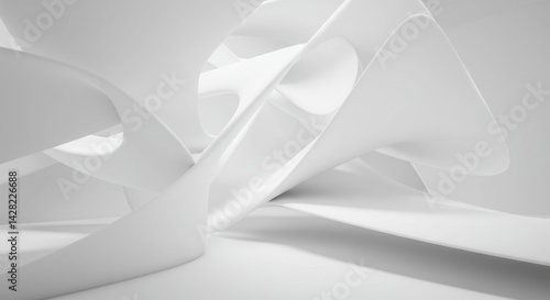 Abstract White Architectural Forms: Modern Minimalist Design, White Geometric Shapes and Shadows