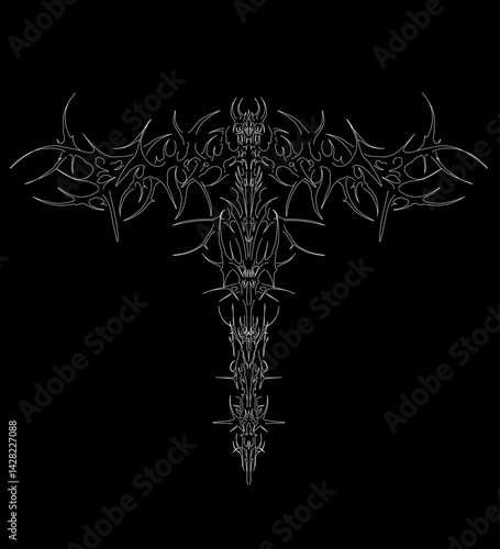 Neo tribal cyber Cyber sigilism symmetrical shapes, neo tribal dark elements vector illustration on white background
