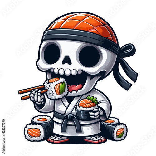 Cute Skull Sushi Chef Illustration