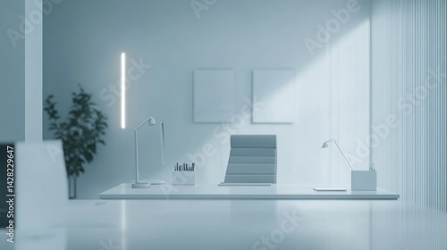 Modern office space with minimalistic design and natural light.