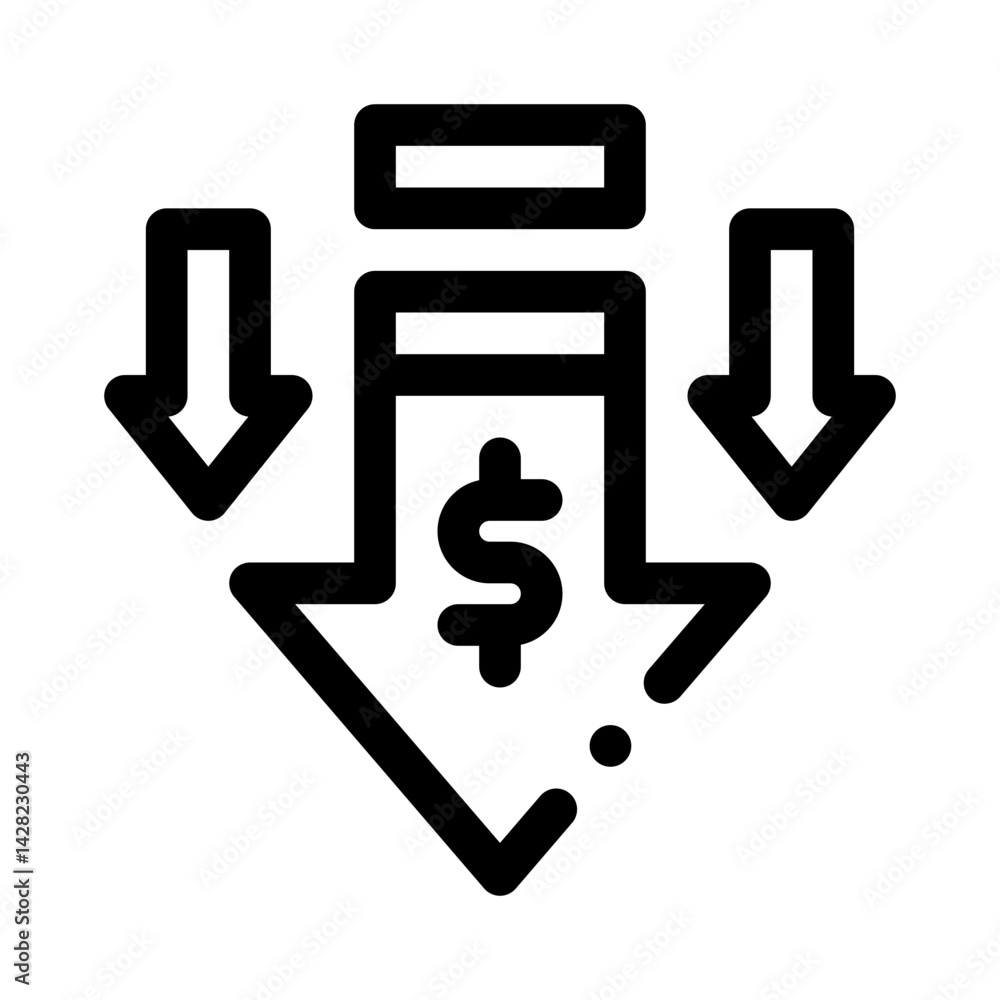Downward Arrow with Dollar line icon Downward Arrow with Dollar line icon