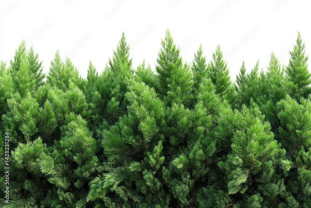Evergreen Tree Hedge on White Background Evergreen Tree Hedge on White Background