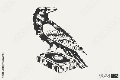 retro raven and book
