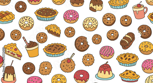 Sweet Temptations: A Whimsical Dessert Delight, Seamless Cartoon Pattern for Festive Occasions