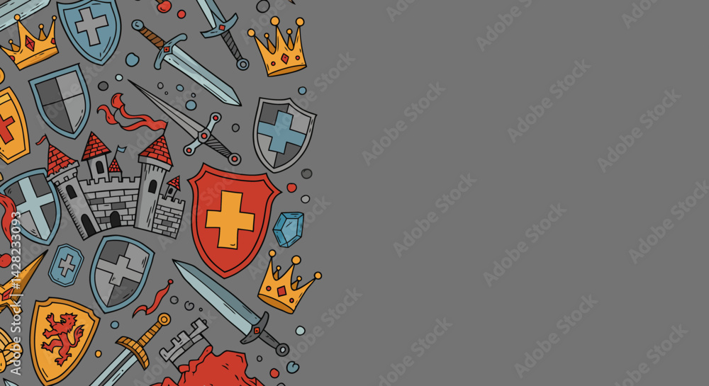 Enchanting Kingdom: Medieval Elements Pattern on Textured Backdrop for Creative Designs Enchanting Kingdom: Medieval Elements Pattern on Textured Backdrop for Creative Designs