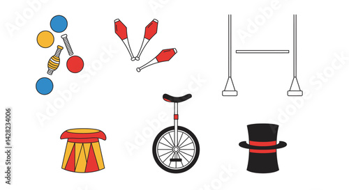 Whimsical circus themed clip art collection featuring classic performance elements