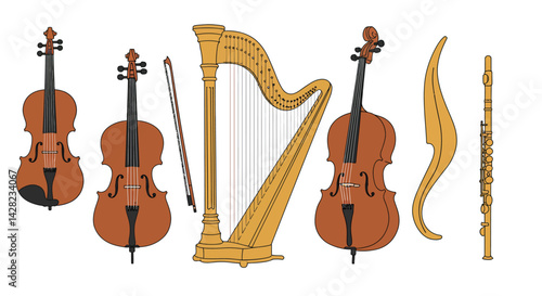 Orchestral instruments illustration showcasing the symphony of music together