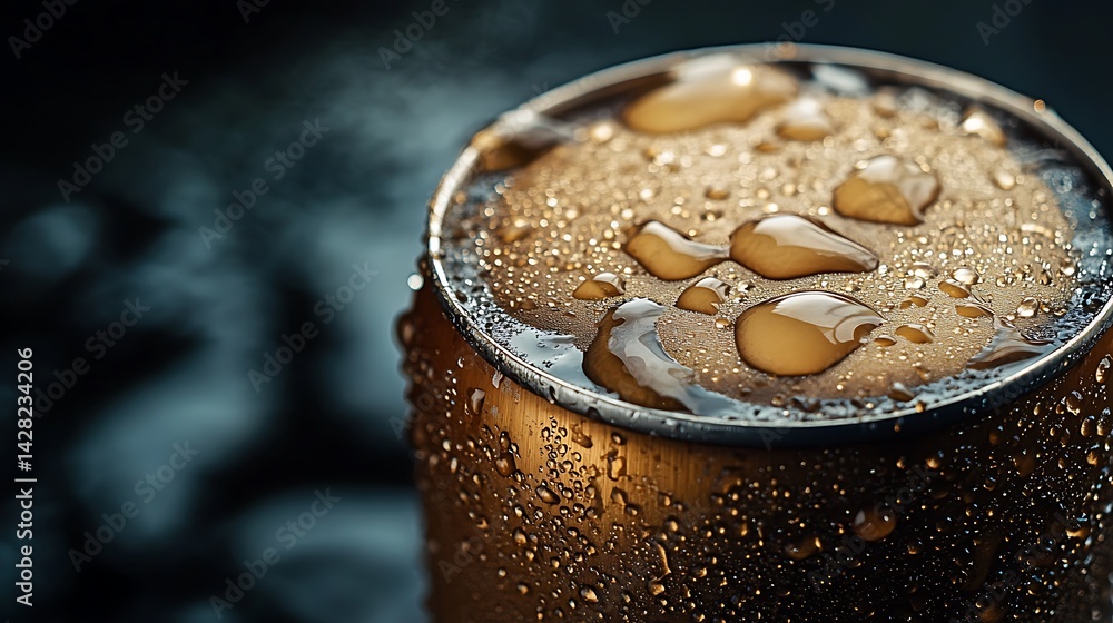Drink Can with Water Droplets Close Up Showing Condensation Drink Can with Water Droplets Close Up Showing Condensation