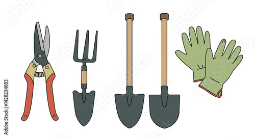 Cartoonish Gardening Tools and Equipment Illustration on a White Backdrop