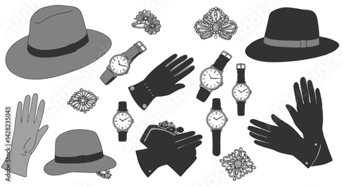 Elegant vintage accessories seamless pattern design for background or wrapping paper