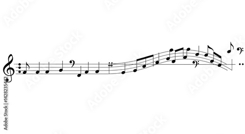 Curved musical notes flow, a stylized composition for musicians and music lovers
