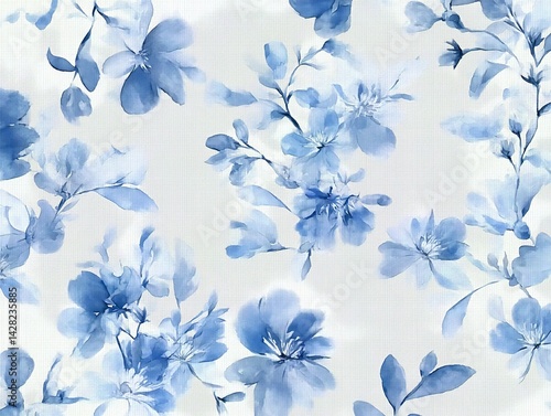 Wallpaper Mural watercolor floral pattern in soft blue tones on white background Torontodigital.ca