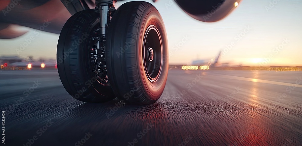 Airbus A320 landing gear descends towards the runway under a bright blue sky, showcasing minimalistic design and attention to detail
