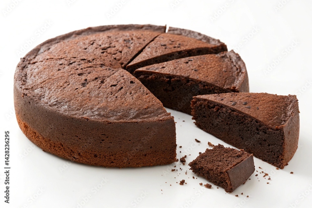 Decadent Dark Chocolate Cake: A Luxurious Half-Cut View, Rich Brown Hues, Upscale Texture, Perfect for Baking Blogs, Food Websites, Restaurant Menus, and Culinary Advertising. High-resolution image