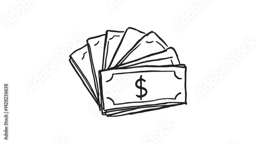 Cash bills line art vector graphics for money illustration