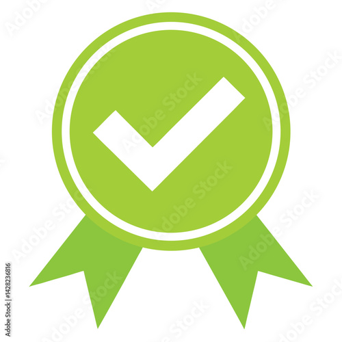 Green Check Mark Ribbon Vector Symbol Approval Graphic Element Design