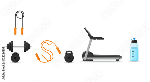 Gym equipment illustration, fitness and workout themed isolated on white background