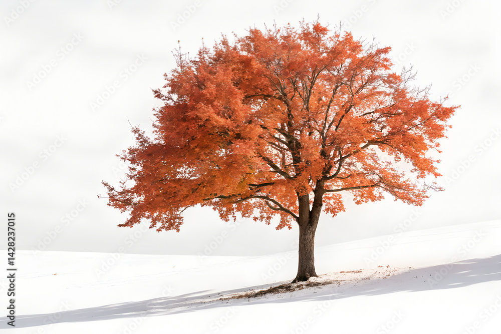 Fototapeta premium Autumn Tree in Snowy Landscape