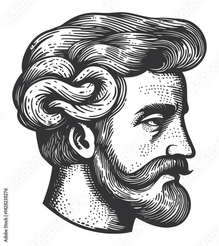 Classic Portrait of a Man in Linocut and Woodcut Style Artwork