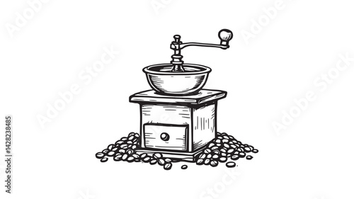 Coffee Grinder line art illustration clean and sleek line drawing artwork