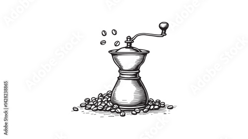 Coffee Grinder line art illustration elegant and simple black and white style