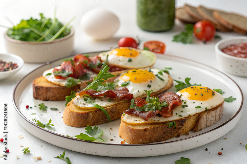 Delicious Breakfast Toast with Eggs and Bacon Delicious Breakfast Toast with Eggs and Bacon