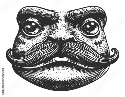 Vintage Style Frog with Mustache and Detailed Face Illustration