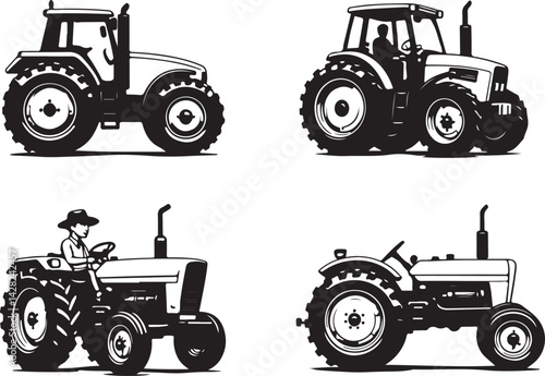 Farm Tractor Silhouette Bundle Set