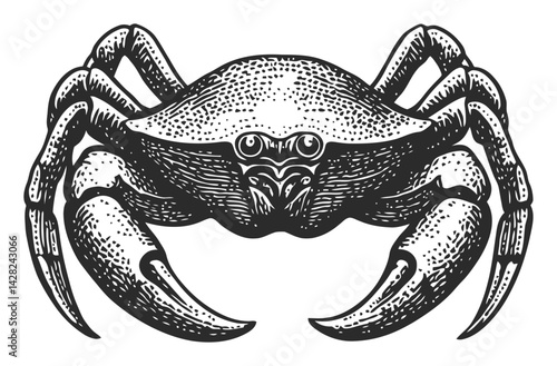 Vintage Hand-Drawn Linocut Crab in Black and White Art Style