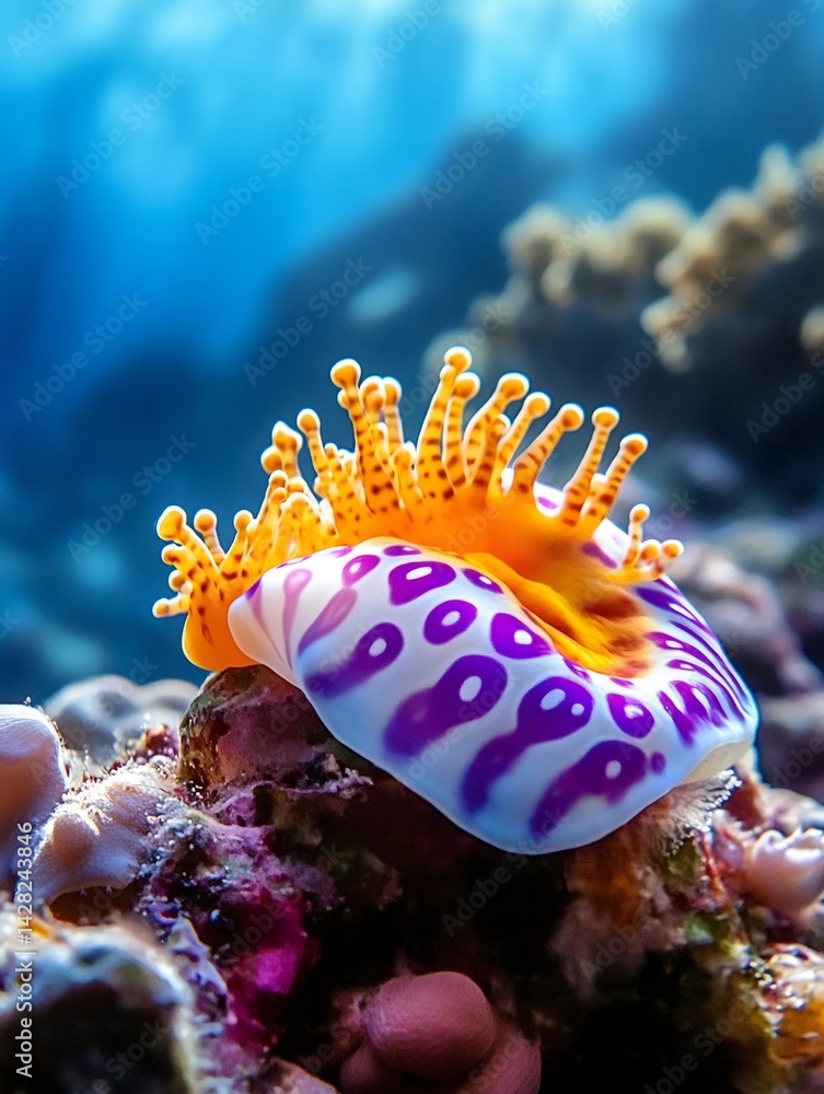 Nudibranch crawling on coral reef in vibrant underwater scene