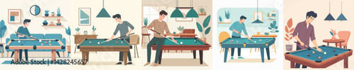 vector character of young man playing billiards